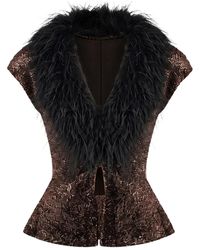 Gemy Maalouf - Sequined Feather-Trim Top - Lyst