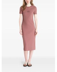 Calvin Klein - Logo-Print Ribbed Cotton Midi Dress - Lyst