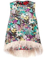 La DoubleJ - La Scala Feather-Trim Jacquard Top - Lyst