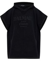 Balmain - Poncho À Logo Brodé - Lyst