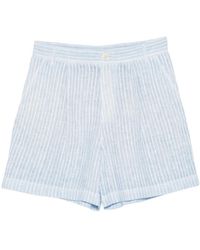 120% Lino - Vertical-Stripe Pleated Shorts - Lyst