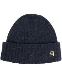 Tommy Hilfiger - Logo-Plaque Ribbed Knit Beanie - Lyst