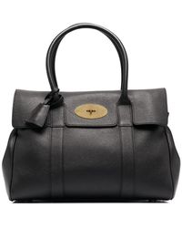 Mulberry - 'bayswater' Black Handbag With Twist-lock Fastening In Grainy Leather - Lyst