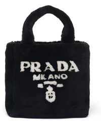 Prada Logo-print shearling tote bag - Negro