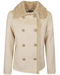 Herno - Double-Breasted Shearling-Trim Jacket - Lyst