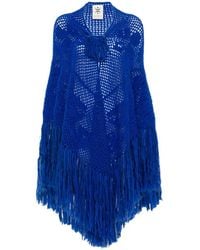 Chiara Is - Scialle Coperta Peonia Crochet-Knit Fringed Poncho - Lyst