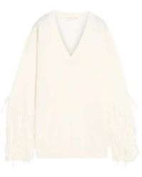 Valentino Garavani - Feather-Trimmed V-Neck Blouse - Lyst