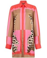 Roberto Cavalli - Animal Print Shirt Dress - Lyst