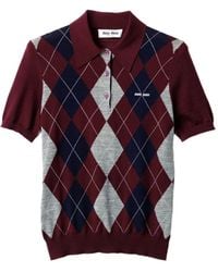 Miu Miu - Argyle Intarsia-Knit Sweater - Lyst