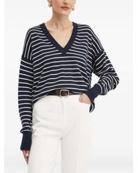 BOSS - Striped V-Neck Sweater - Lyst