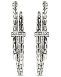 John Hardy - Sterling Spear Diamond Hoop Earrings - Lyst