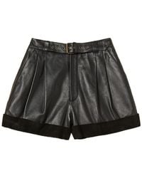 Twinset - Pleated Belted Leather Shorts - Lyst