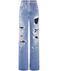 Rabanne - Ripped-detailing Cotton Wide-leg Jeans - Lyst