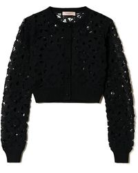 Twinset - Floral Crochet Cropped Cardigan - Lyst