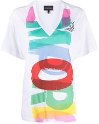 Emporio Armani - Logo-print V-neck T-shirt - Lyst
