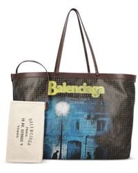 Balenciaga - Logo-Print Leather-Trim Tote Bag - Lyst