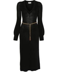 Elisabetta Franchi - Midi-Jurk Met Ballonmouwen En V-Hals - Lyst