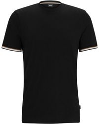 BOSS - Katoenen T-shirt Met Gestreepte Manchetten - Lyst