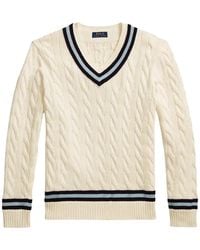 Polo Ralph Lauren - Pull En Maille Torsadée À Col V - Lyst