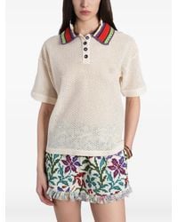 Siedres - Crochet-Collar Open-Knit Polo Shirt - Lyst