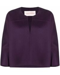 Valentino Garavani - V-Neck Cropped-Sleeve Knitted Top - Lyst