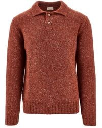 GALLIA - Speckled-Knit Polo Sweater - Lyst