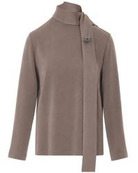 Fabiana Filippi - Scarf-Detail Brooch-Embellished Top - Lyst