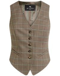 Etro - Single-Breasted Stretch Wool Waistcoat With Prince Of Wales Motif - Lyst