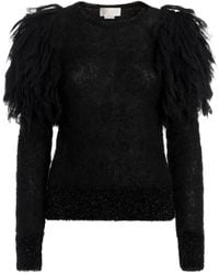 Genny - Feather-Embellished Metallic-Trim Sweater - Lyst