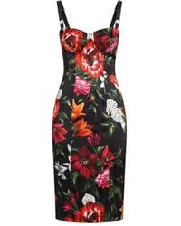 Dolce & Gabbana - Abito Midi Con Stampa A Fiori - Lyst