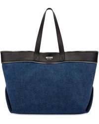 Moschino - Zip-Trim Denim And Leather Tote Bag - Lyst