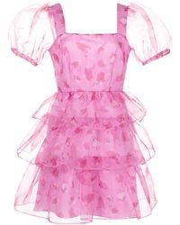 HVN - Heart-Print Tiered Mini Dress - Lyst
