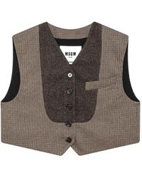 MSGM - Check-Pattern Cropped Waistcoat - Lyst