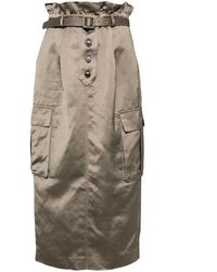 Self-Portrait - Satin Cargo Midi Skirt - Lyst