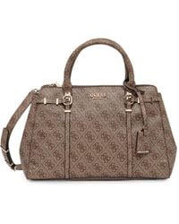 Guess - Leona Monogram-Print Logo-Plaque Tote Bag - Lyst