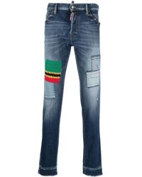 DSquared² - Patchwork-detail Slim-fit Jeans - Lyst