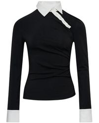 GRACE ELWOOD - Polo-Collar Draped-Detail Top - Lyst