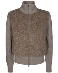 Herno - Resort Bouclé-Panel Ribbed-Knit Cardigan - Lyst