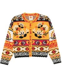 FARM Rio - Floral-Intarsia Scalloped-Trim Cardigan - Lyst
