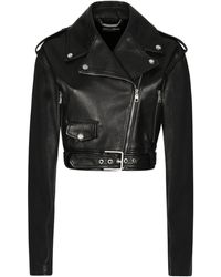 Dolce & Gabbana - Cropped Leather Biker Jacket - Lyst
