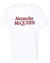 McQueen - Katoenen T-Shirt Met Geborduurd Logo - Lyst