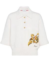Ferragamo - Botanical-motif Polo Shirt - Lyst