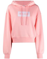 MSGM - Logo Print Cotton Hoodie - Lyst