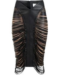 Elisabetta Franchi - Fringed V-Shaped Leather Midi Skirt - Lyst