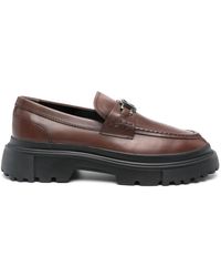 Hogan - H619 Logo-Plaque Leather Loafers - Lyst