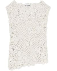 Ganni - Haut En Crochet À Fleurs - Lyst