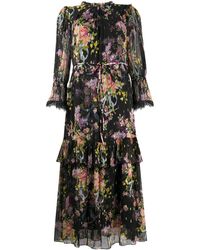 needle & thread ruffle midi dress in allover floral print