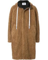 MSGM Concealed Shearling Coat - Brown