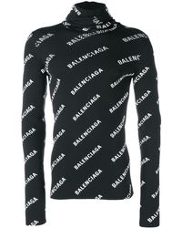 Balenciaga - Logo Print Roll Neck Sweater - Lyst