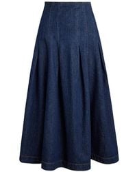 Polo Ralph Lauren - Pleated Denim Midi Skirt - Lyst